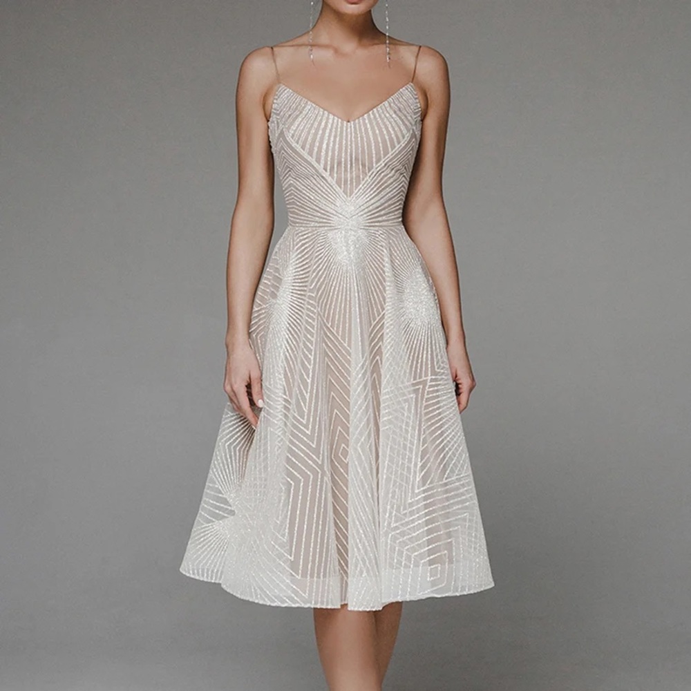 Stylish V-neck strap A-line cocktail stunning dress!!!